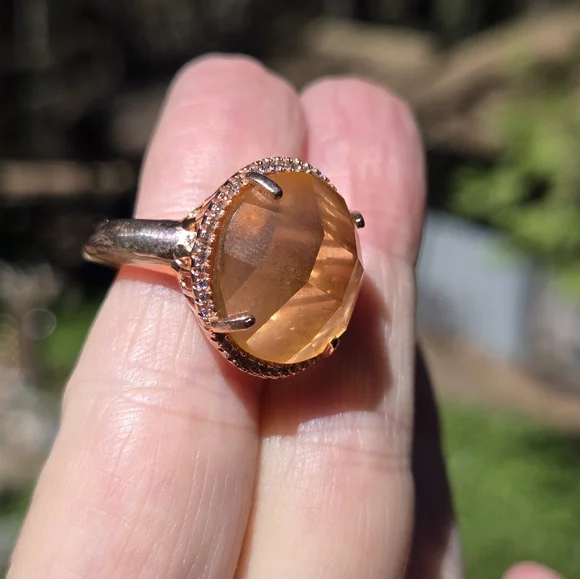HUGE 26k sphere cut citrine & white topaz rosegold ring sz8 - Picture 8 of 8